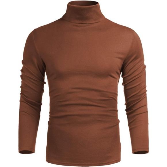 Men's Casual Turtleneck Slim Fit Basic Tops Orange - Picture 3 of 6